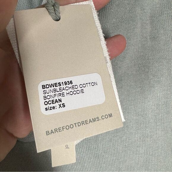 NWT Barefoot Dreams Sunbleached Cotton Bonfire Hoodie Blue Gray Ocean Size XS - Picture 8 of 10